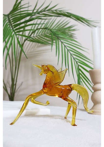 Unicorn Tek Boynuzlu At Cam Dekoratif Cam Biblo - Amber