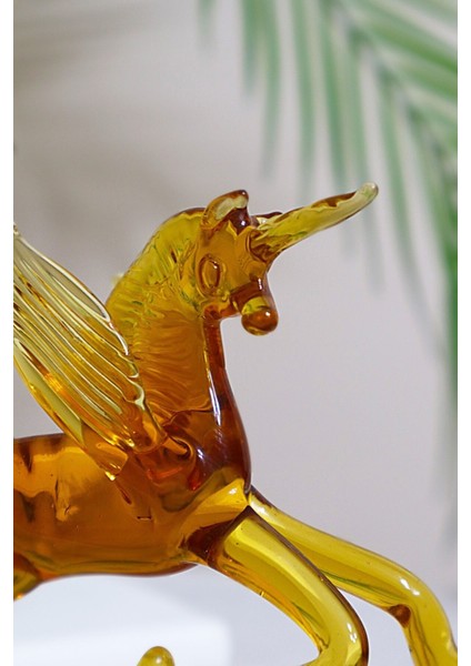 Unicorn Tek Boynuzlu At Cam Dekoratif Cam Biblo - Amber