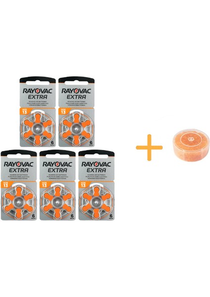 Extra 13 Numara Işitme Cihazı Pili (5 Paket x 6 Adet = 30 Adet Pil) + Hediye Işitme Cihazı Nem Alıcı Tablet