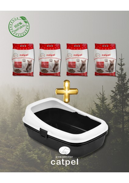 %100 Doğal Çam Peleti 40 Lt. (20 Kg.) + Elekli Kedi Tuvaleti