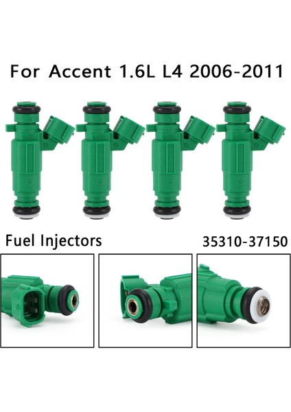 Hyundai Accent 1.6l L4 2006-2011 Için 4 Adet Yakıt Enjektörleri 35310-37150 (Yurt Dışından)