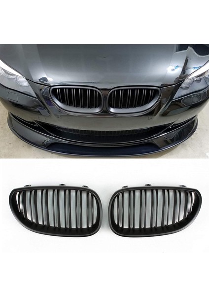 Ön Tampon Kaput Böbrek Izgara Yedek Çift Çıta Spor Izgaralar Bmw 5 Serisi E60 E61 2003-2009 (Mat Siyah) (Yurt Dışından) modelleri