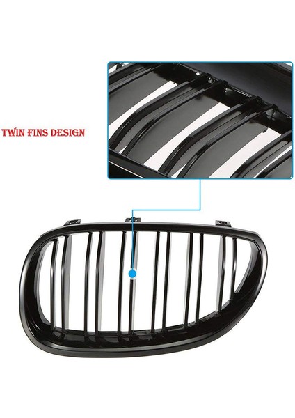 Ön Tampon Kaput Böbrek Izgara Yedek Çift Çıta Spor Izgaralar Bmw 5 Serisi E60 E61 2003-2009 (Mat Siyah) (Yurt Dışından) fırsatları