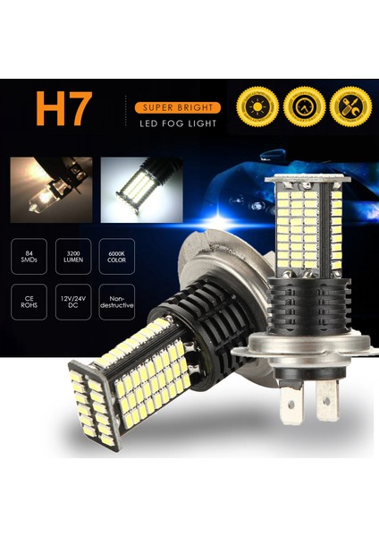 Adet H7 LED Sis Ampulleri Drl 3200 Lümen Süper Parlak 84-Smd 12V 24V H7 LED Ampuller Arabalar, Kamyonlar, 6000K Beyaz Için Yedek (Yurt Dışından) modelleri