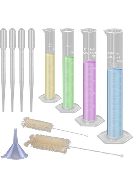 4'lü Plastik Gradyan Silindir Paketi, 4 Pipet, 1 Plastik Huni ve 2 Fırça ile (Yurt Dışından)