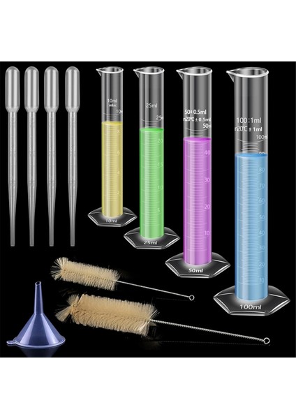 4'lü Plastik Gradyan Silindir Paketi, 4 Pipet, 1 Plastik Huni ve 2 Fırça ile (Yurt Dışından) fiyatları