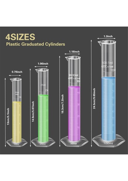 4'lü Plastik Gradyan Silindir Paketi, 4 Pipet, 1 Plastik Huni ve 2 Fırça ile (Yurt Dışından) modelleri