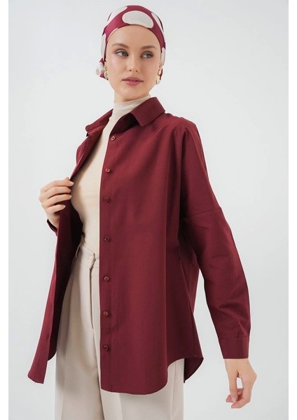 103901 Oversize Basic Tesettür Gömlek - Mürdüm fiyatları