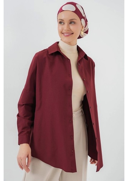 103901 Oversize Basic Tesettür Gömlek - Mürdüm fırsatları
