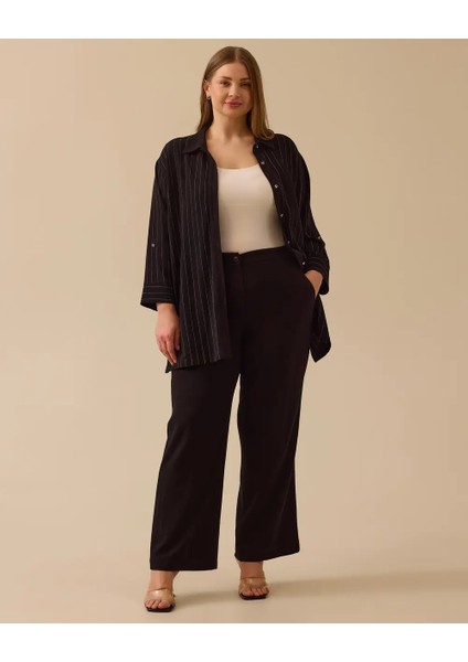 Büyük Beden Düğmeli Bol Paça Pantolon Gala-Xi