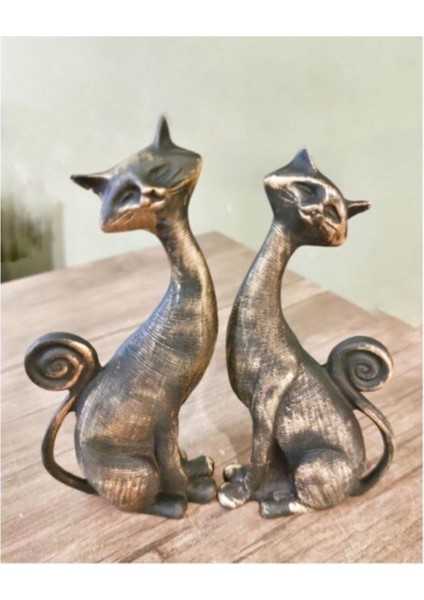 Dekoratif Ikili Kedi Figürü Biblo