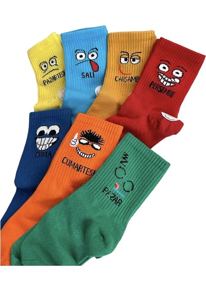 Haftanın 7 Günü Özel Emoji Basklılı Eğlenceli Tenis Kolej Çorap Kutulu Unisex - Royaleks