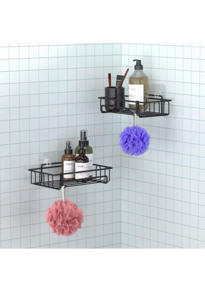 Banyo Düzenleyici Yapışkanlı Metal Banyo ve Dolap Rafı İkili Duş Rafı Organizer Şampuanlık Mat SIYAH-GNRL242 fiyatları