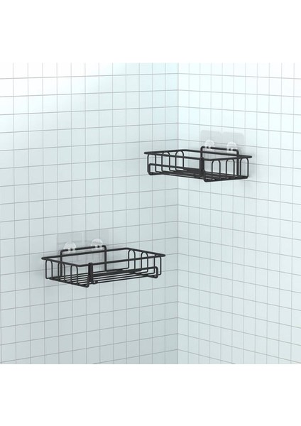 Banyo Düzenleyici Yapışkanlı Metal Banyo ve Dolap Rafı İkili Duş Rafı Organizer Şampuanlık Mat SIYAH-GNRL242 fırsatları