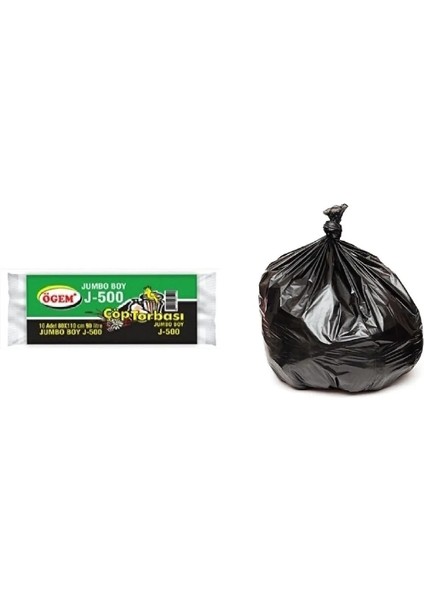 J-500 Jumbo Boy Çöp Torbası 80 x 110 cm 10'lu Rulo x 1 Paket = 10 Adet (Siyah)