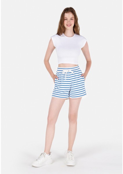 Regular Fit Orta Bel Kadın Mavi Şort