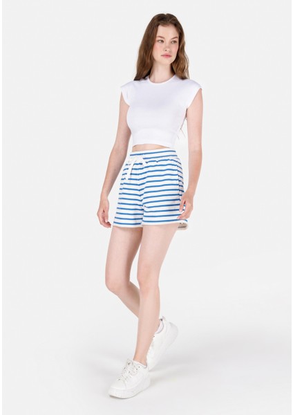Regular Fit Orta Bel Kadın Mavi Şort