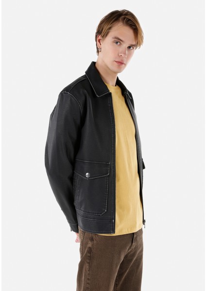 Slim Fit Erkek Siyah Mont Pu