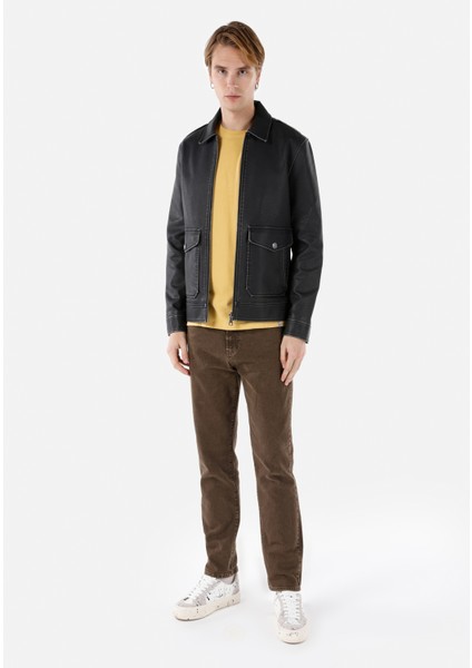 Slim Fit Erkek Siyah Mont Pu modelleri
