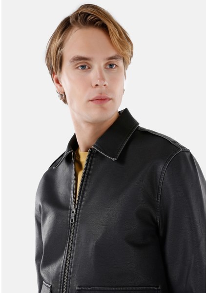 Slim Fit Erkek Siyah Mont Pu fırsatları