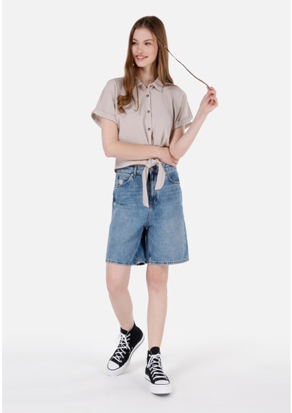 Regular Fit Yüksel Bel Kadın Denim Jean Şort