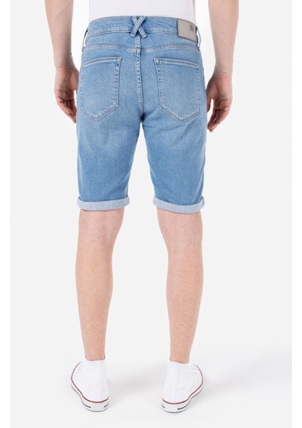 Slim Fit Düşük Bel Erkek İndigo Jean Şort