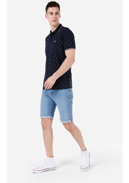 Slim Fit Düşük Bel Erkek İndigo Jean Şort