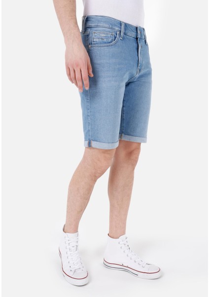 Slim Fit Düşük Bel Erkek İndigo Jean Şort
