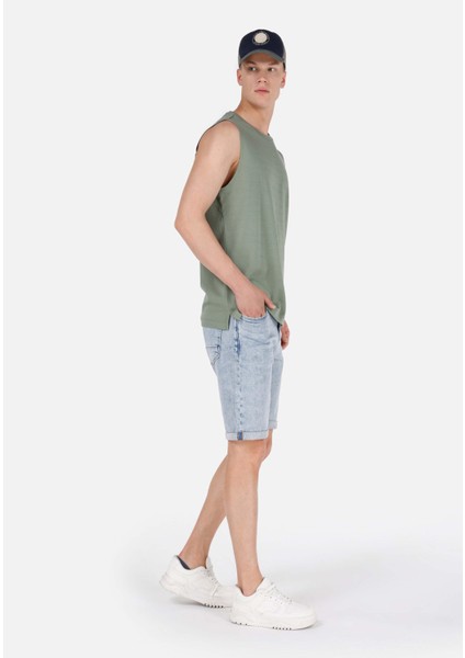 Straight Fit Düşük Bel Erkek Açik İndigo Jean Şort modelleri