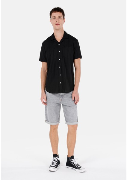 Regular Fit Orta Bel Erkek Gri Jean Şort