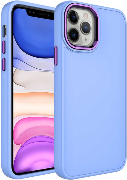 Apple iPhone 12 Pro Max Kılıf Metal Çerçeve ve Buton Tasarımlı Silikon Luna Kapak-Lila