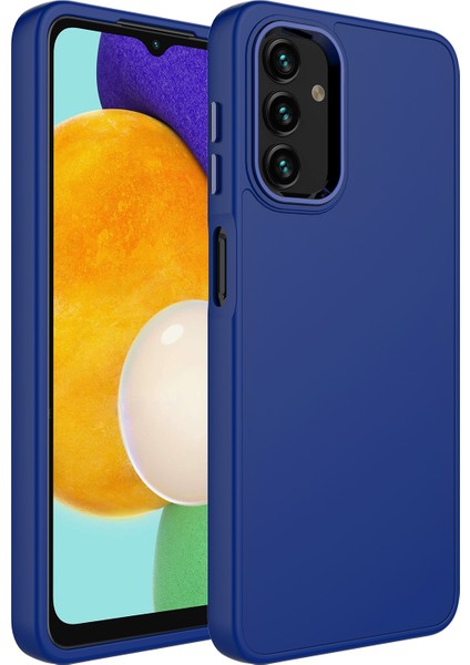 Galaxy A04S Kılıf Metal Çerçeve ve Buton Tasarımlı Silikon Luna Kapak-Lacivert