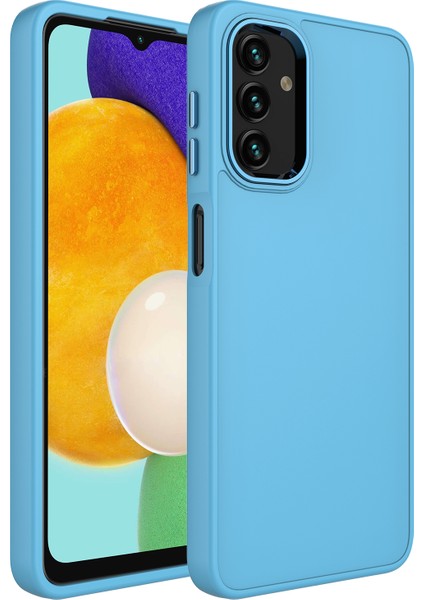 Galaxy A04 Kılıf Metal Çerçeve ve Buton Tasarımlı Silikon Luna Kapak-Sierra Mavi