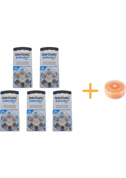 Koklear Implant Işitme Cihazı Pili, Rayovac 675CP Implant Pro+ (5 Paket x 6 Adet = 30 Adet Pil) + Hediye Işitme Cihazı Nem Alıcı Tablet