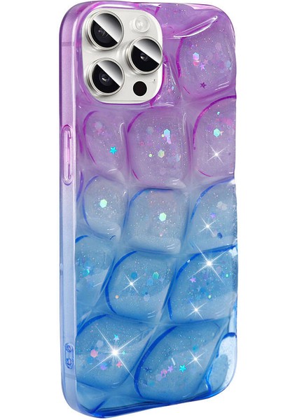 Apple iPhone 15 Pro Max Kılıf Simli 3D Desenli Hacar Kapak-Mor-Mavi