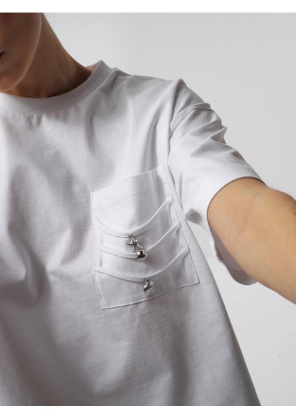 Kadın Beyaz Oversize Pamuklu Tişört