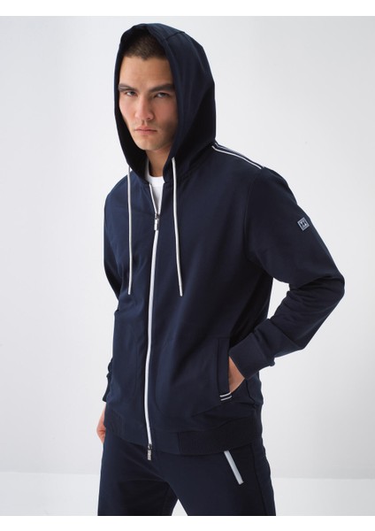Lacivert Slim Fit Pamuklu Sweatmont
