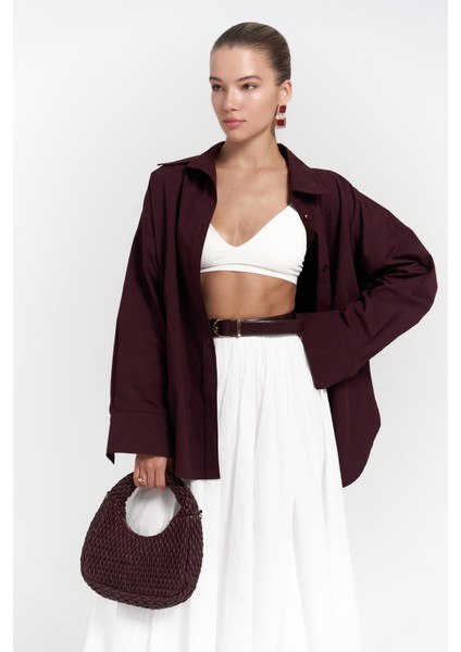 Mai Phoebe Oversize Bordo Gömlek