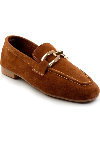 Taba Süet Deri Kadın Loafer Ayakkabı K01763071002