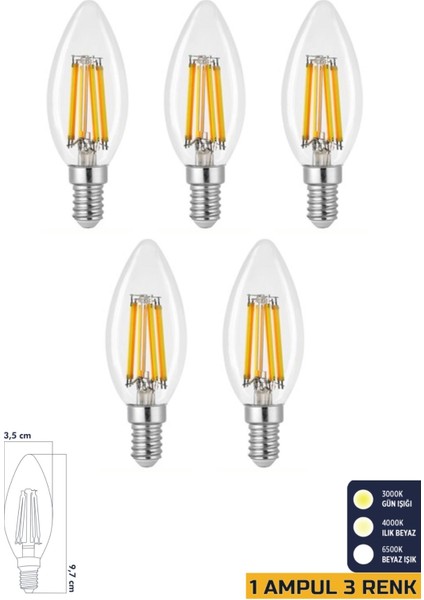 3 Renkli LED Filament Rustik Ampul 6W E14 C35 ERD-260