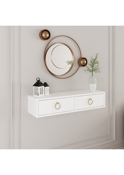 2 Kapaklı 90 cm Beyaz Dresuar ( Gold Kulp )