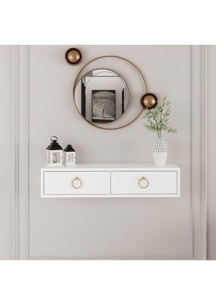 2 Kapaklı 90 cm Beyaz Dresuar ( Gold Kulp )