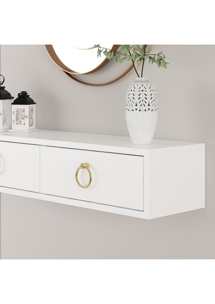 2 Kapaklı 90 cm Beyaz Dresuar ( Gold Kulp )