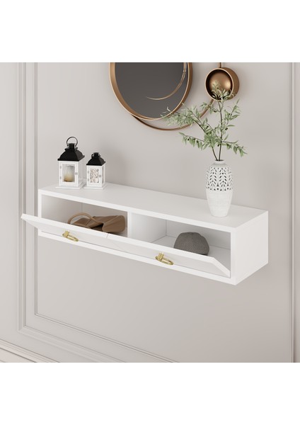 2 Kapaklı 90 cm Beyaz Dresuar ( Gold Kulp )