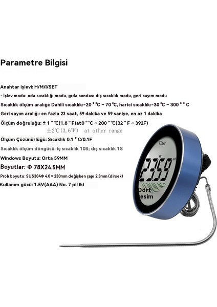 Mutfak Üçü Bir Arada Iç Mekan Sıcaklık Probu Gıda Termometresi (Yurt Dışından)