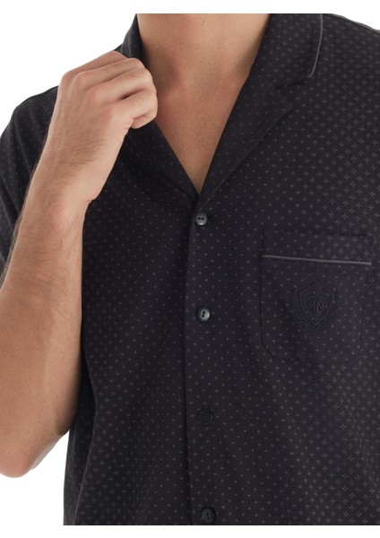 Erkek Premium Kısa Kol Önden Düğmeli Siyah Pijama Takımı C0T0N7O04 fiyatları