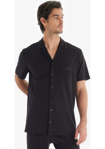 Erkek Premium Kısa Kol Önden Düğmeli Siyah Pijama Takımı C0T0N7O04 modelleri