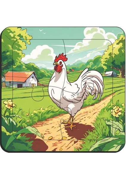 Eğitici & Öğretici Çiftlik Hayvanları 4 Parça 4 Adet Ahşap Puzzle Yapboz Seti