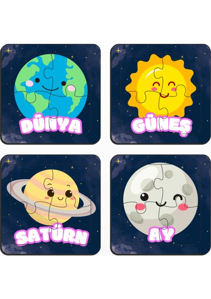 Eğitici & Öğretici Gezegenler Serisi 4 Parça 4 Adet Ahşap Puzzle Yapboz Seti