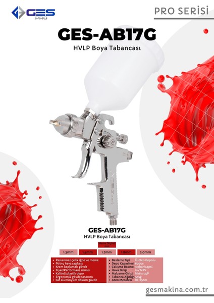 Pro AB17G Üstten Depolu Profesyonel Hvlp Boya Tabancası fiyatları